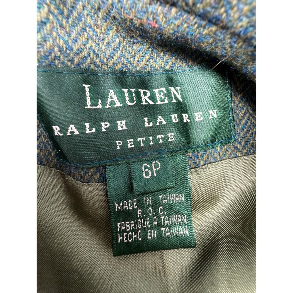Vintage Lauren Ralph Lauren Petite Wool Blazer Green Herringbone Jacket Size 8P - Picture 5 of 9